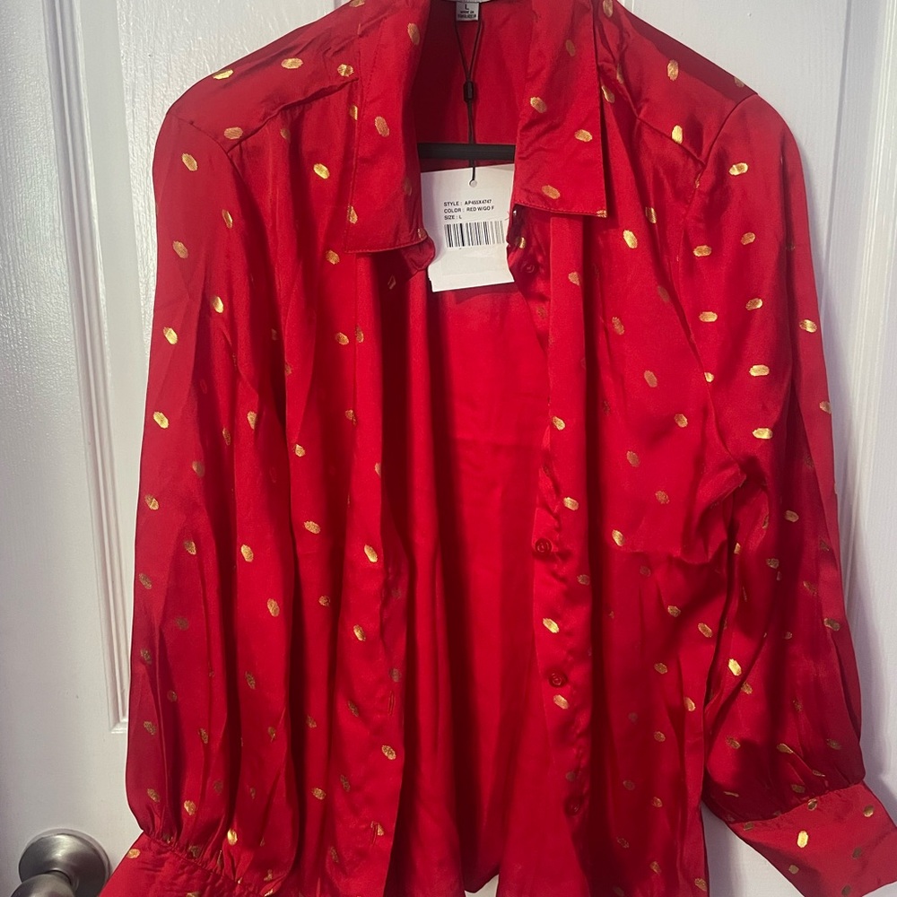Vibrant Red and Gold Blazer with Heart Pattern